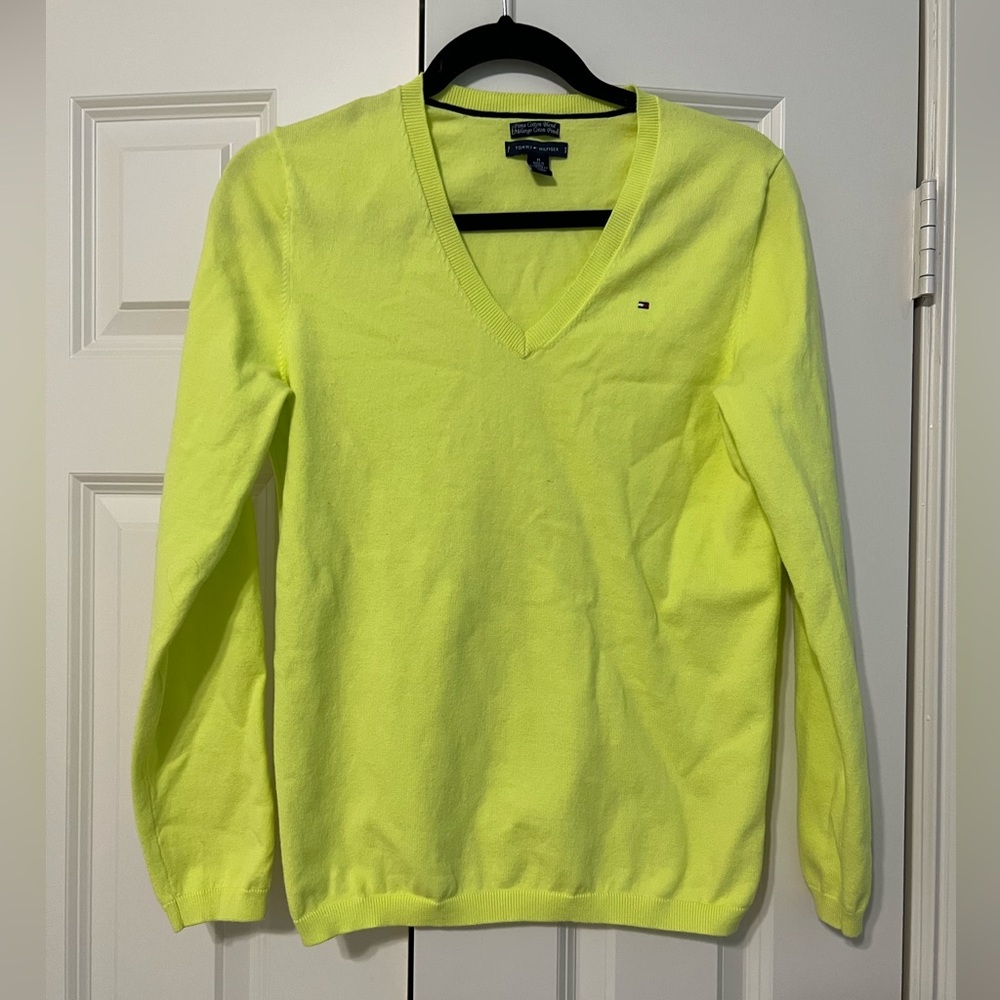 Tommy Hilfiger v neck sweater in lime citrus color